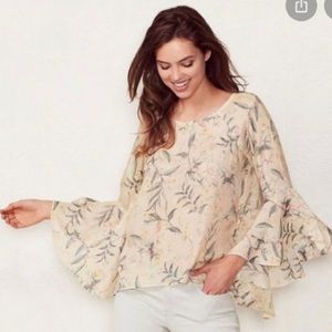 LC Lauren Conrad Bell Sleeve Floral Open Back Top